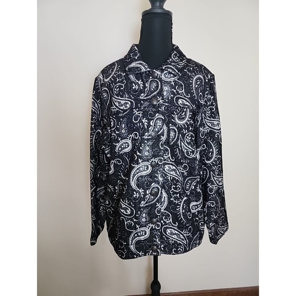 Draper's‎ & Damons Size Large Paisley Woven Black & White Button Down Blazer